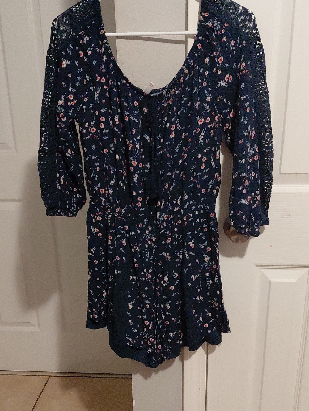 Xhilaration Navy Floral Romper with Pink & Light Blue Accents